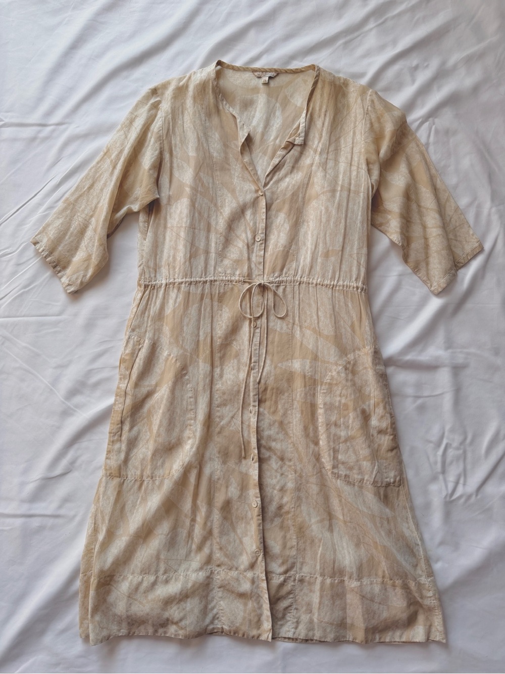 Vintage GAP Beige Tie-Waist Button-Front Cover-Up Dress